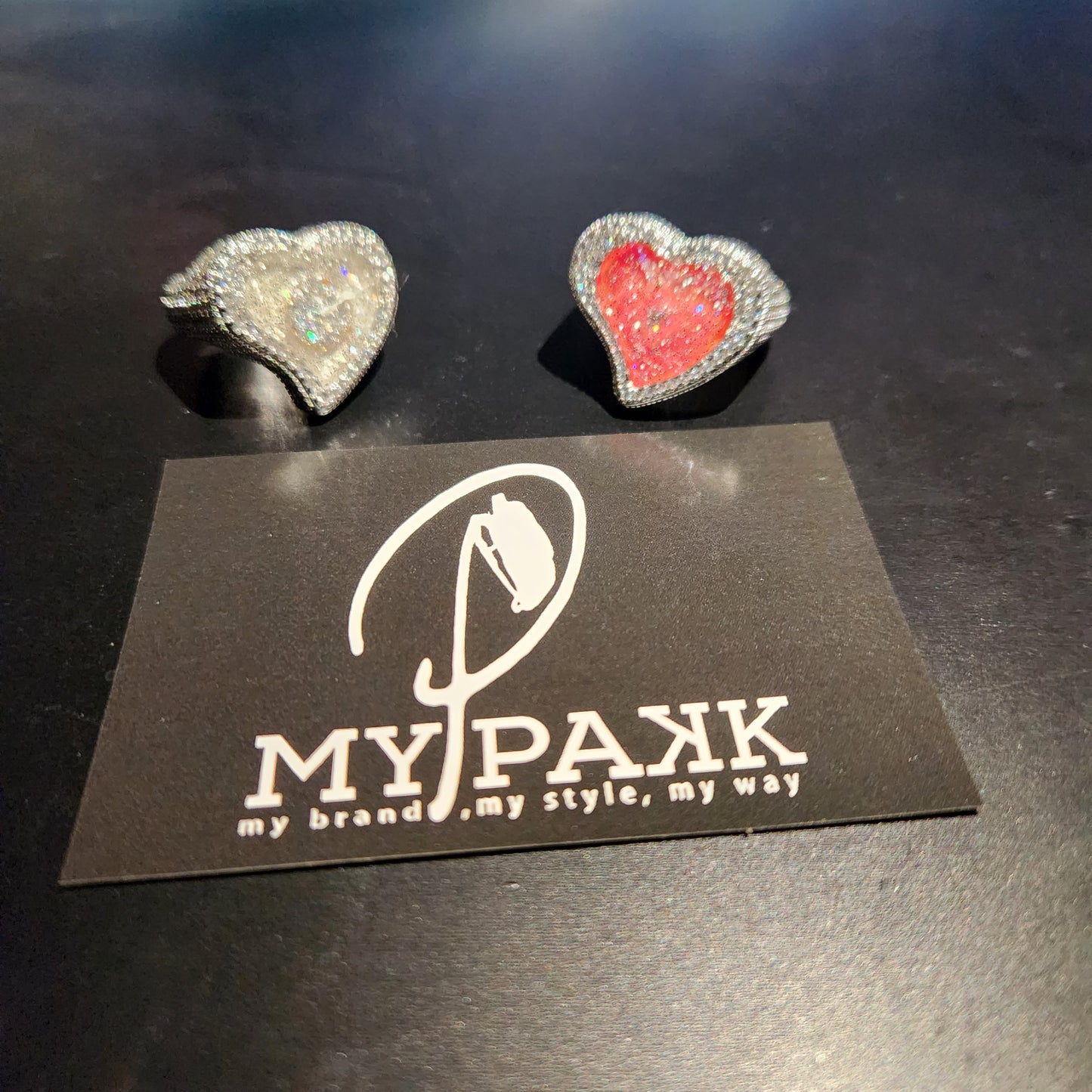 WOMENS HEART ICED OUT Galaxy Digital Rings
