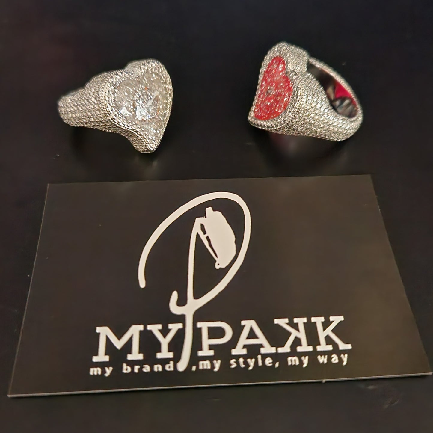 WOMENS HEART ICED OUT Galaxy Digital Rings