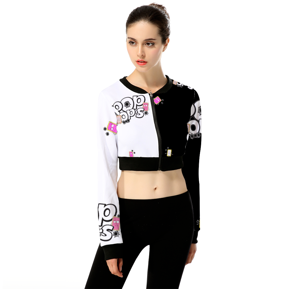POP OP'S Women's Crop Jacket Black White