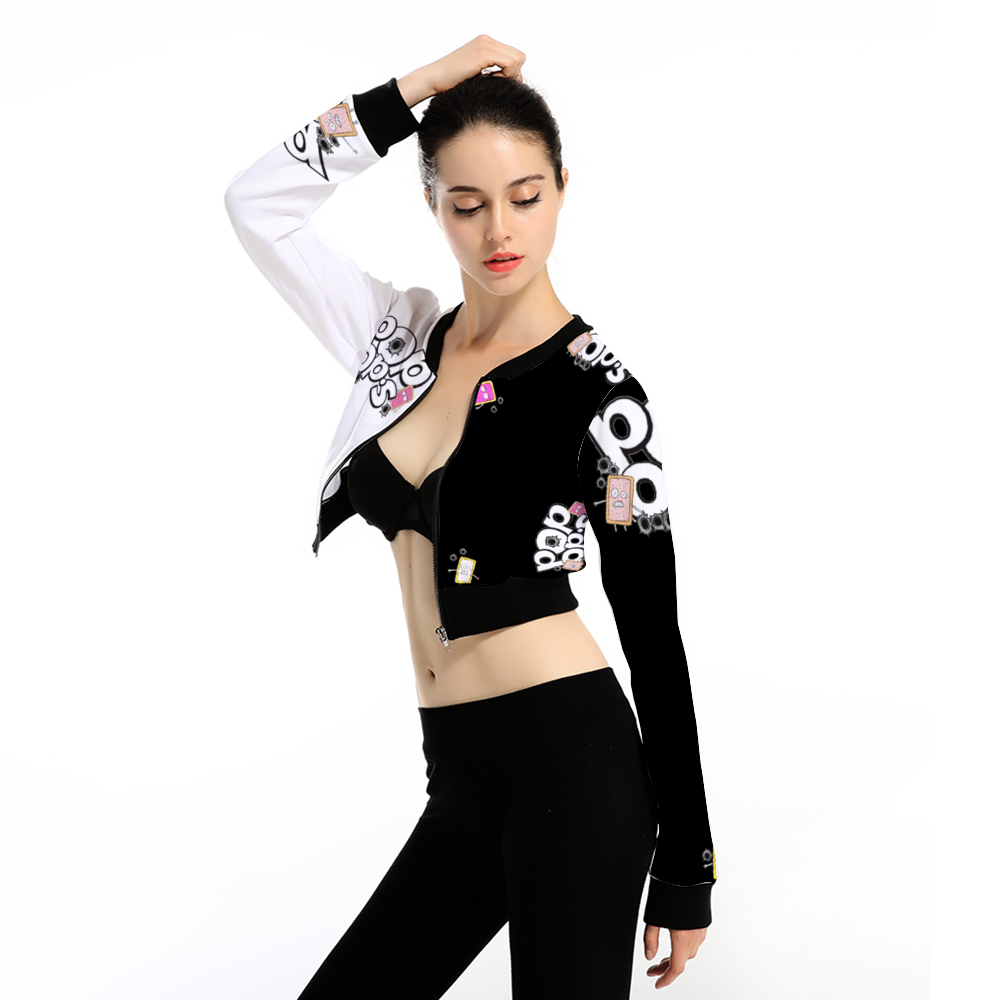 POP OP'S Women's Crop Jacket Black White