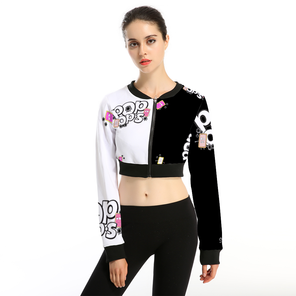 POP OP'S Women's Crop Jacket Black White