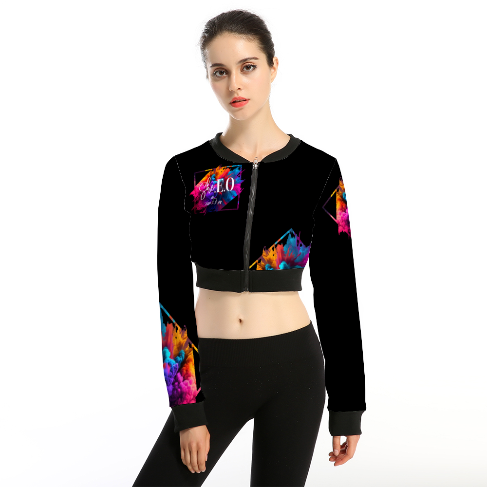 *Custom Women's Colorful SHE E O  Crop Jacket