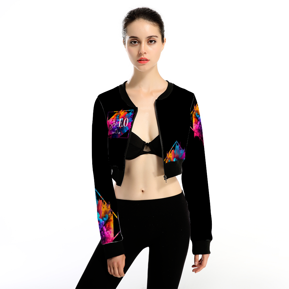 *Custom Women's Colorful SHE E O  Crop Jacket